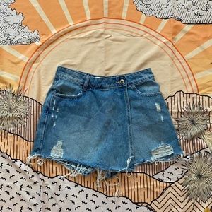 Zara Denim Blue Jean Distressed Ripped Mini Skort Skirt with Shorts